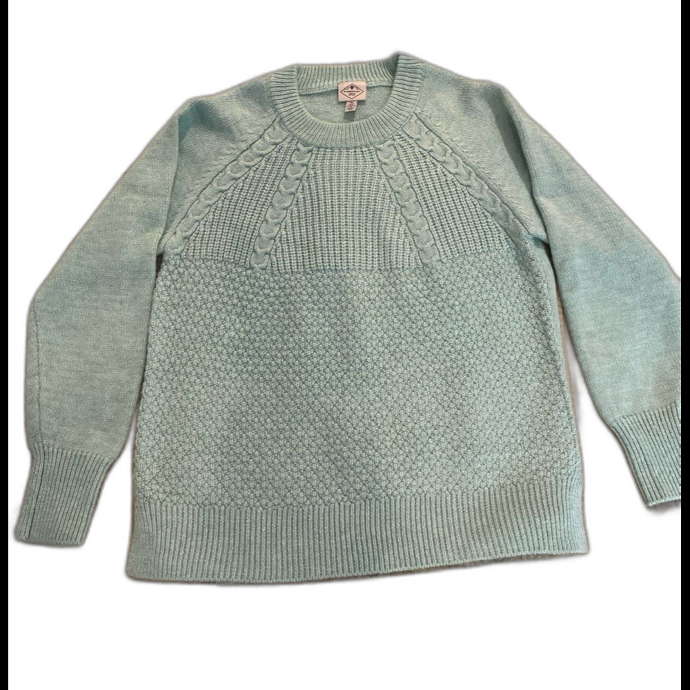 St John’s Bay Sweater Crewneck Cable Knit‎ Size XL Mint Green Silver Sparkle